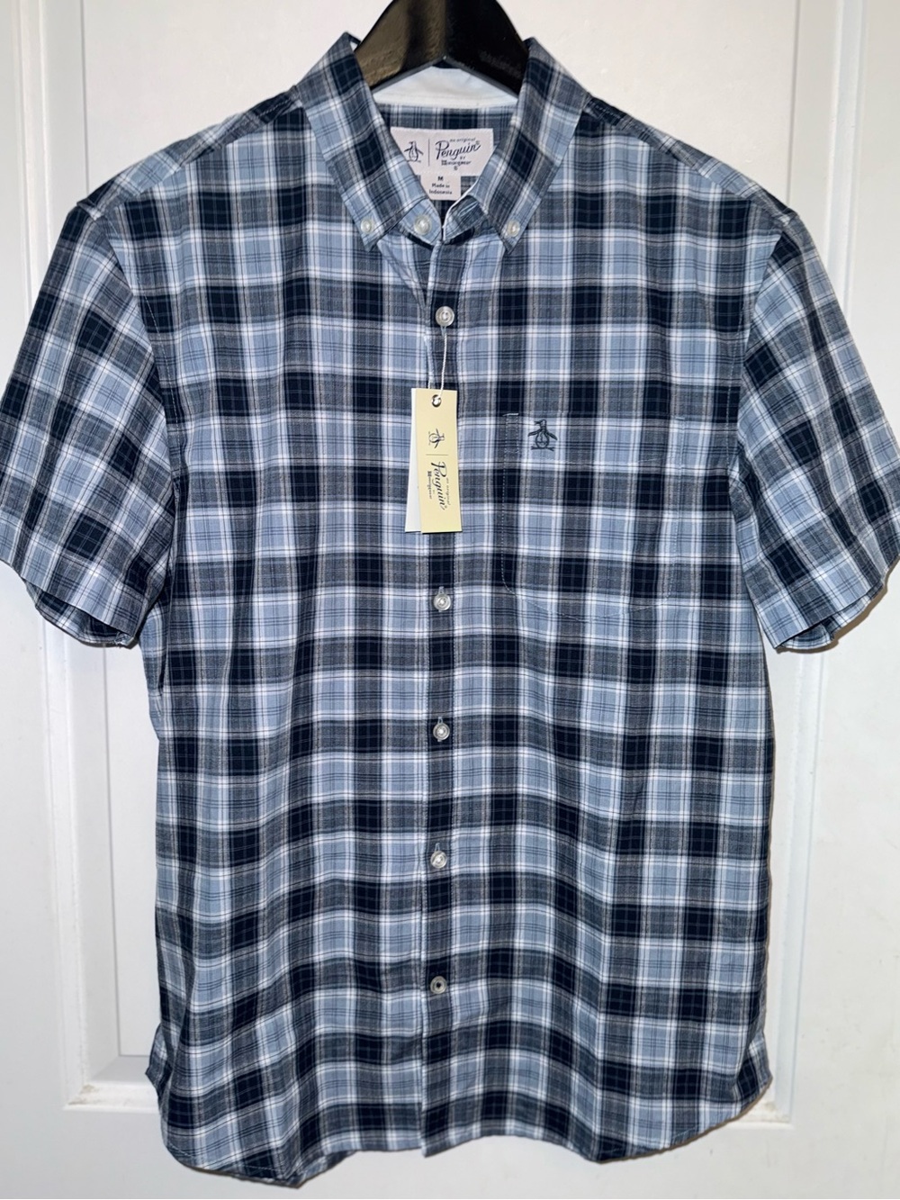 🐧 An Original Penguin NWT "Vintage Indigo" Plaid Short-Sleeve Button-Down Shirt